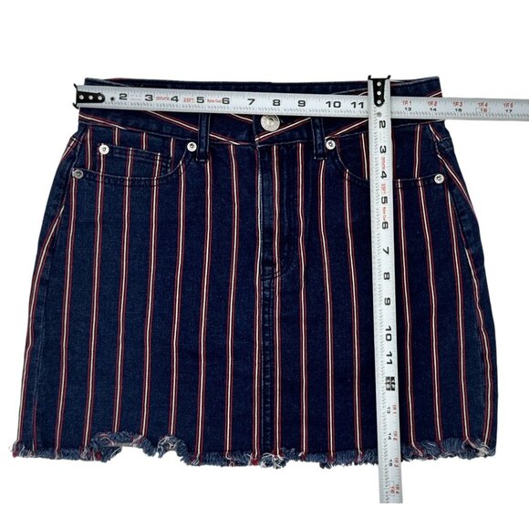 American Eagle Size 4 Women Mini Skirt Red & Blue Stretch Striped Denim - Picture 3 of 5